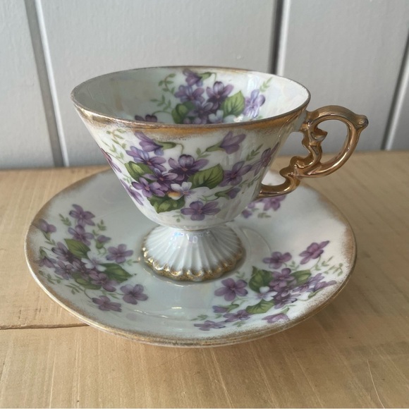 $20 SALE Antique Purple Violet China Teacup & Saucer 2 Piece Set Ucagco Amethyst - Picture 13 of 13